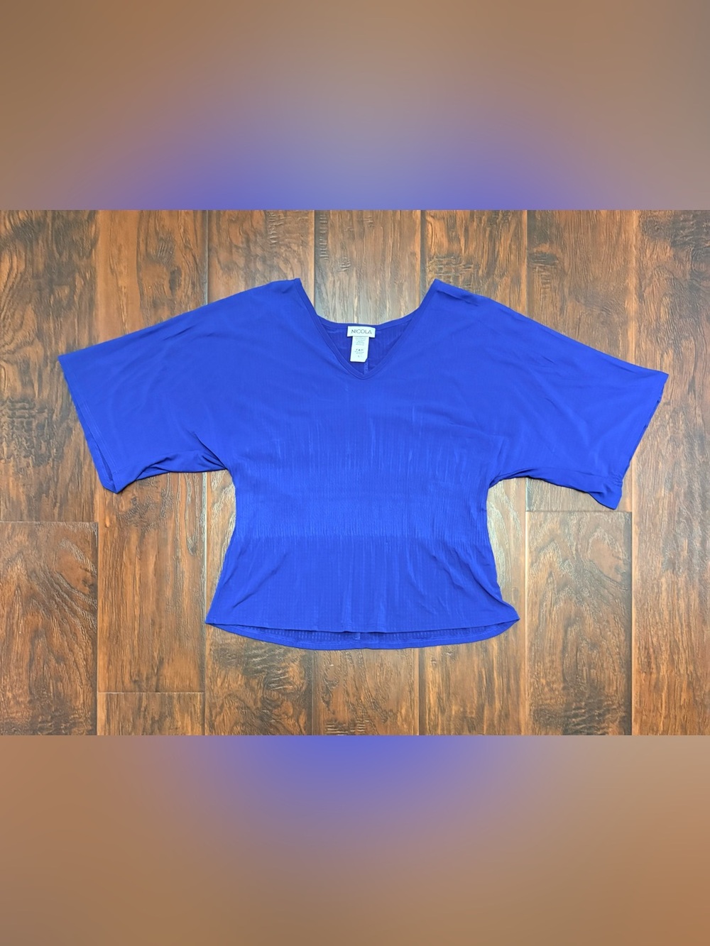 Nicola Royal Blue V-Neck Dolman Sleeve Blouse Top Size Large